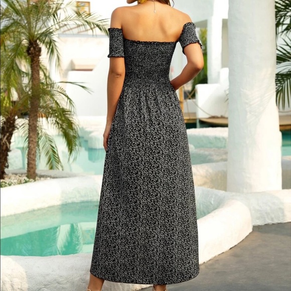 Boho floral wrap A line maxi dress- BLACK - Picture 2 of 6